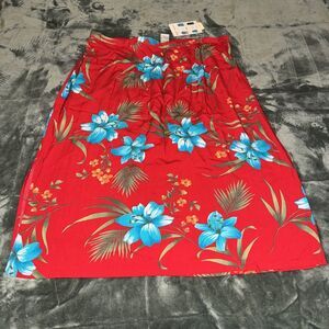 White Stag Plus Skirt Women's 26W/28W Red Tropical Print 100% Rayon Side Slit